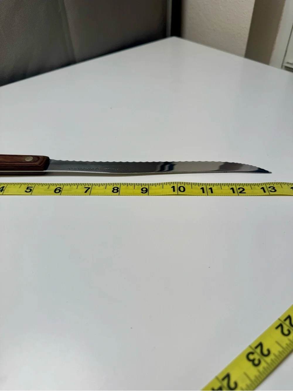 Wood Handle Serrated Bread Knife - Brown and Silver